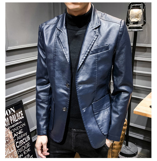 Chaqueta de Cuero Slim Fit Estilo Coreano para Hombre