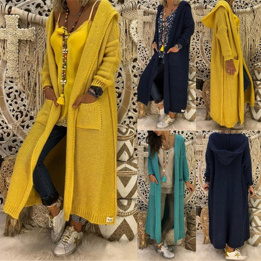Cardigan Tejido Holgado con Capucha y Bolsillos para Otoño e Invierno