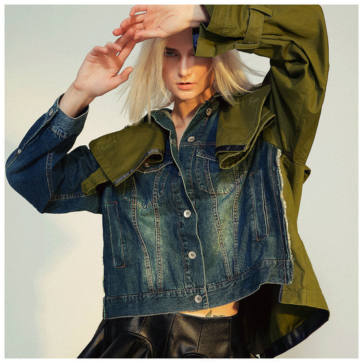 Chaqueta Cortavientos con Detalles en Contraste y Costuras de Mezclilla - Image 7
