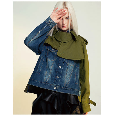 Chaqueta Cortavientos con Detalles en Contraste y Costuras de Mezclilla - Image 10