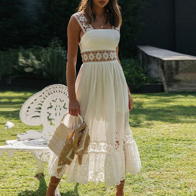 Vestido Largo Elegante con Encaje Calado y Detalles Hueco - Image 10