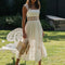 Vestido Largo Elegante con Encaje Calado y Detalles Hueco