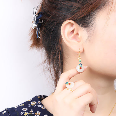 Conjunto de Pendientes, Anillo y Colgante de Jade Hetian con Cierre de Seguridad Estilo Retro - Image 10