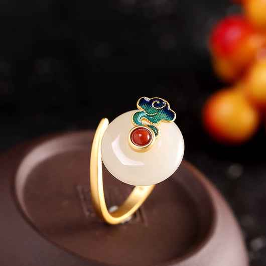 Conjunto de Pendientes, Anillo y Colgante de Jade Hetian con Cierre de Seguridad Estilo Retro - Image 8