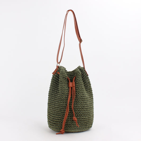 Bolsa de Paja Tejida para Mujer - Estilo Bucket Trendy