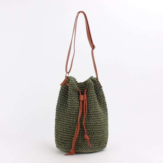Bolsa de Paja Tejida para Mujer - Estilo Bucket Trendy