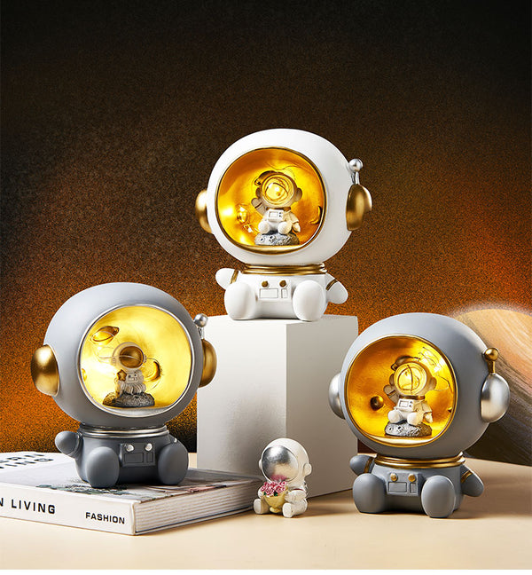 Alcancía Decorativa Astronauta con Luz Nocturna - Figura Resina Nórdica para Hogar