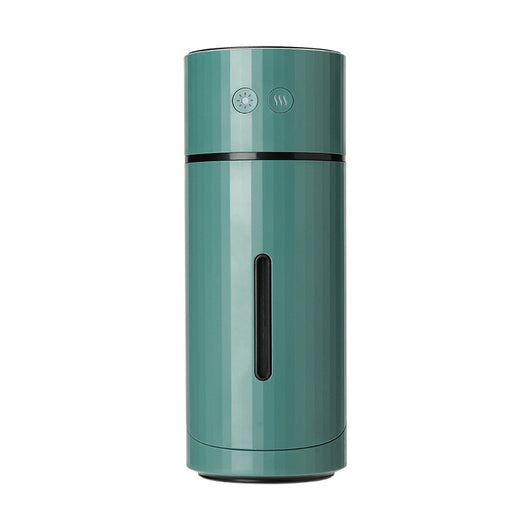 Teal cylindrical USB charging humidifier with a ribbed texture, black water level indicator, and two control buttons. - Image 11