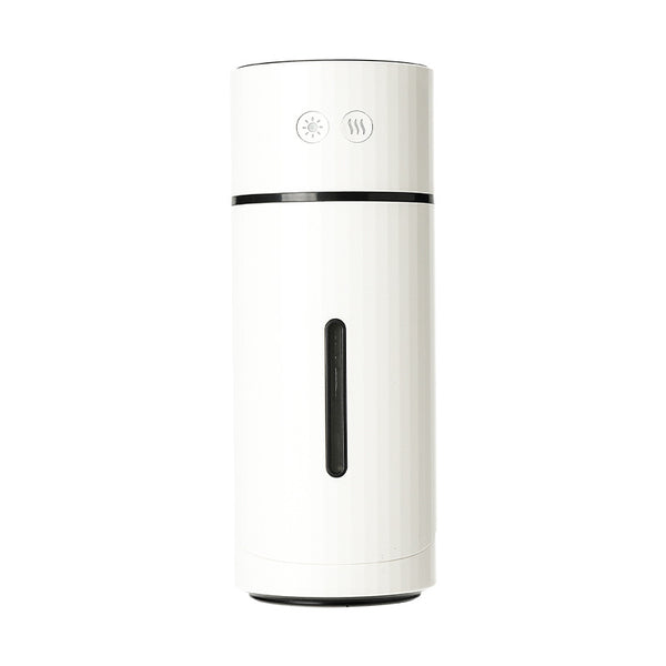 Teal cylindrical USB charging humidifier with a ribbed texture, black water level indicator, and two control buttons. - Image 4