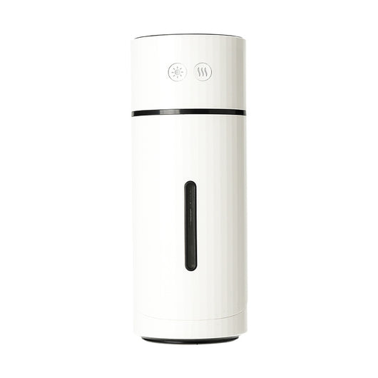 Teal cylindrical USB charging humidifier with a ribbed texture, black water level indicator, and two control buttons. - Image 4
