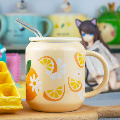 Taza Térmica de Cerámica con Tapa, Cuchara y Diseño Frutal Veraniego - Image 9