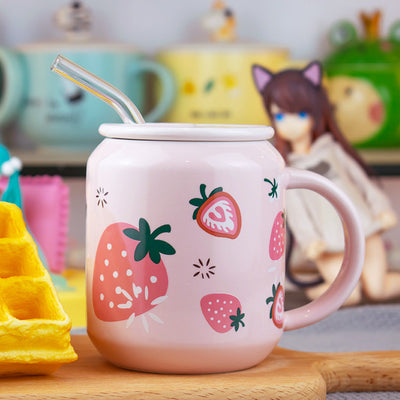 Taza Térmica de Cerámica con Tapa, Cuchara y Diseño Frutal Veraniego - Image 12