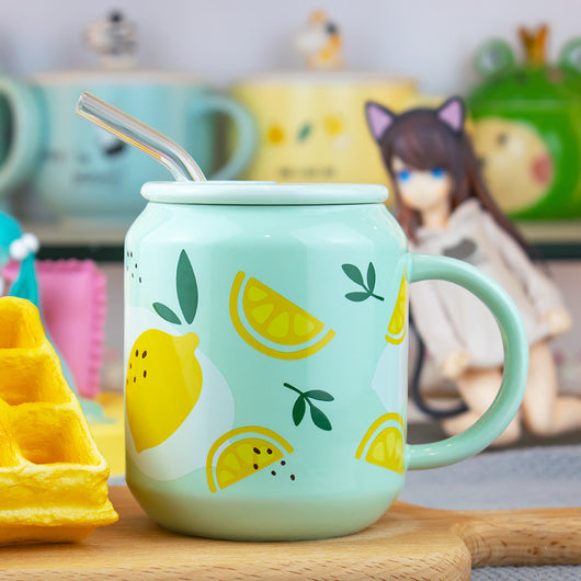 Taza Térmica de Cerámica con Tapa, Cuchara y Diseño Frutal Veraniego - Image 14