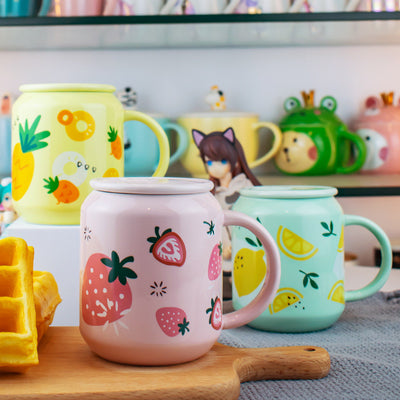 Taza Térmica de Cerámica con Tapa, Cuchara y Diseño Frutal Veraniego - Image 13