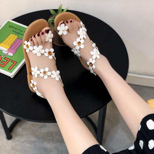 Sandalias Romanas Plus Size para Mujer - Cómodas Planas con Flores para Playa - Image 5