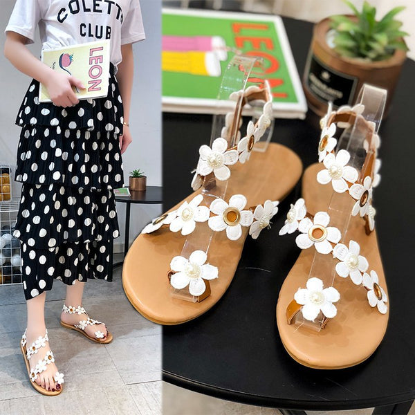 Sandalias Romanas Plus Size para Mujer - Cómodas Planas con Flores para Playa - Image 4