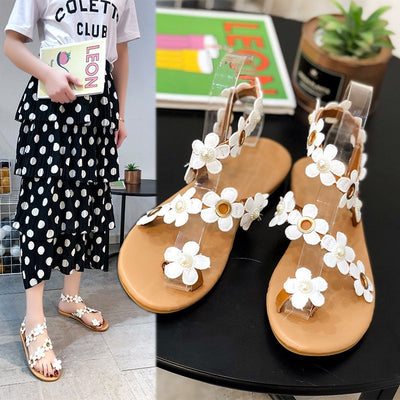 Sandalias Romanas Plus Size para Mujer - Cómodas Planas con Flores para Playa - Image 4