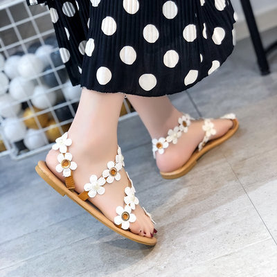 Sandalias Romanas Plus Size para Mujer - Cómodas Planas con Flores para Playa - Image 3