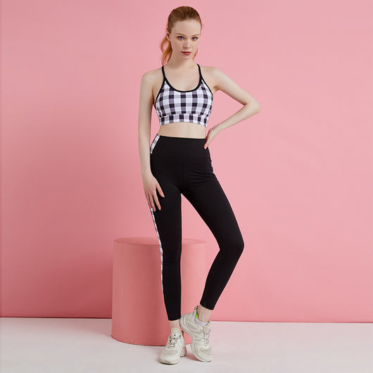 Conjunto Deportivo Yoga Mujer: Sostén y Leggings Cuadros Negro Blanco - Image 6