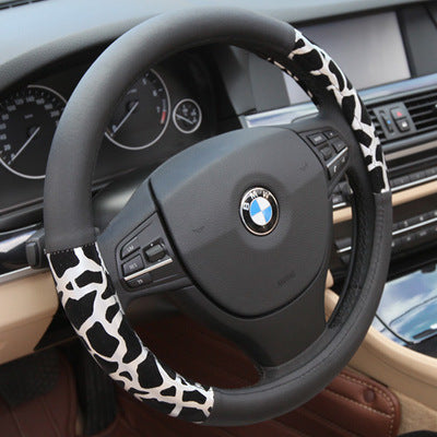 Funda de Volante de Cuero Estampado Leopardo con Anillo Interior Blanco