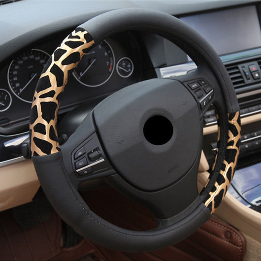 Funda de Volante de Cuero Estampado Leopardo con Anillo Interior Blanco - Image 5