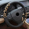 Funda de Volante de Cuero Estampado Leopardo con Anillo Interior Blanco