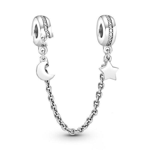 Pulsera de Plata 925 Luna y Estrella Brillante con Cierre de Seguridad