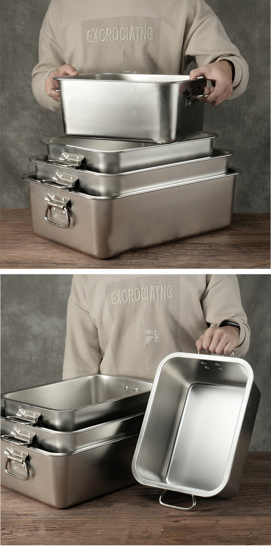 Recipiente Cuadrado de Acero Inoxidable con Tapa y Asa para Alimentos - Image 3