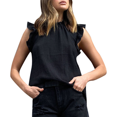 Blusa Tricolor sin Mangas con Cuello Alto y Volantes - Image 5