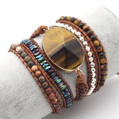 Pulsera de Piedra Natural Ojo de Tigre para Hombre y Mujer - Tejida a Mano con Cuero - Image 8