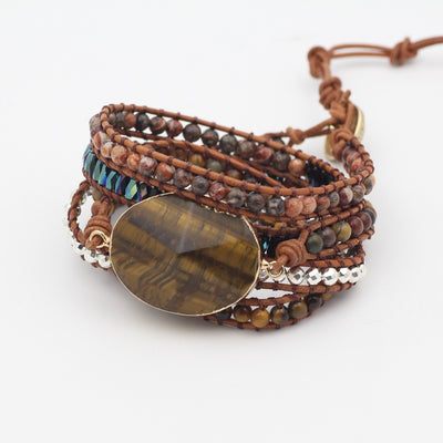 Pulsera de Piedra Natural Ojo de Tigre para Hombre y Mujer - Tejida a Mano con Cuero - Image 6