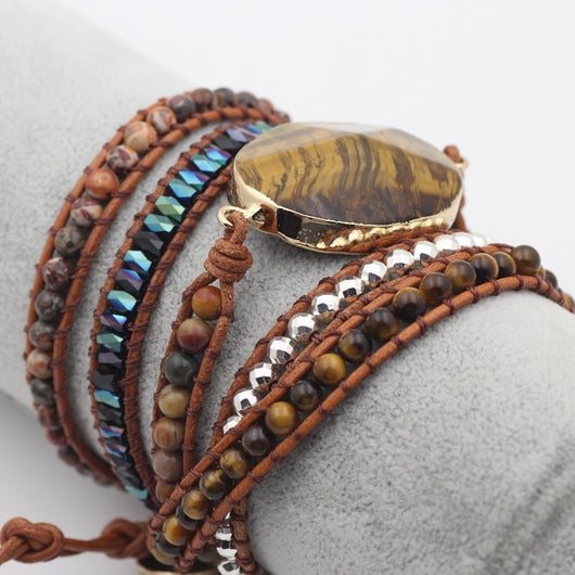 Pulsera de Piedra Natural Ojo de Tigre para Hombre y Mujer - Tejida a Mano con Cuero - Image 9