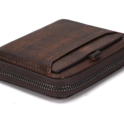 Billetera Vertical de Cuero para Hombre - Estilo Retro con Cierre de Cremallera - Image 5