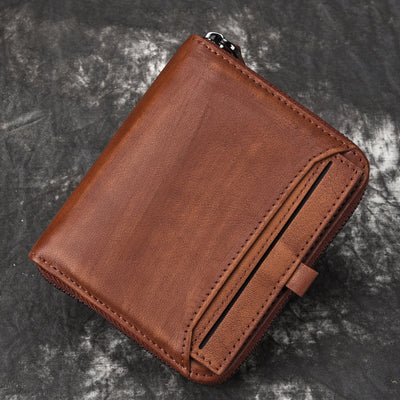 Billetera Vertical de Cuero para Hombre - Estilo Retro con Cierre de Cremallera - Image 6