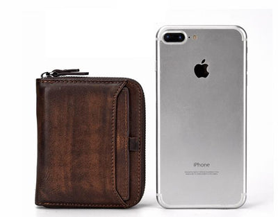 Billetera Vertical de Cuero para Hombre - Estilo Retro con Cierre de Cremallera - Image 9