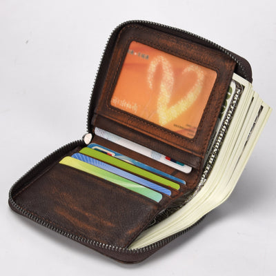 Billetera Vertical de Cuero para Hombre - Estilo Retro con Cierre de Cremallera - Image 3