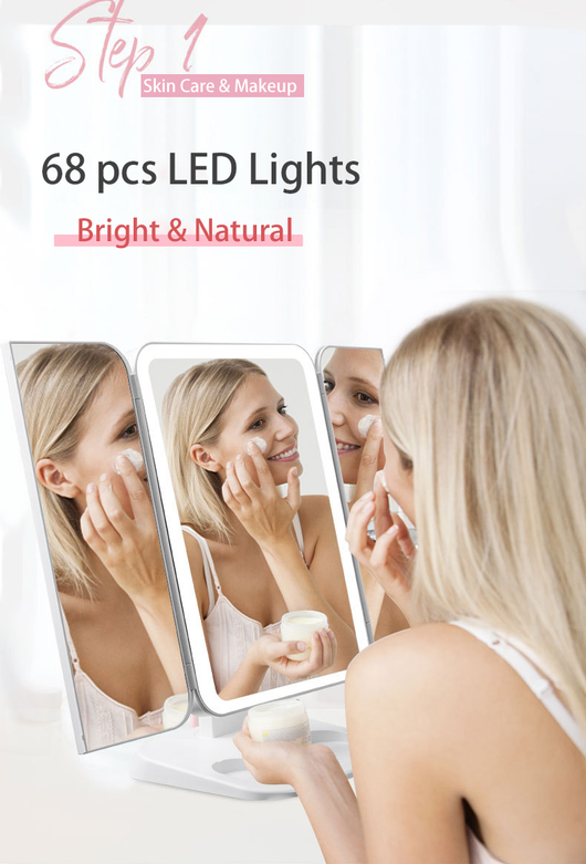 Espejo de Maquillaje Tríptico con Luz LED y Aumento 10X - Image 15