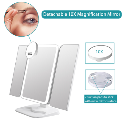 Espejo de Maquillaje Tríptico con Luz LED y Aumento 10X - Image 20