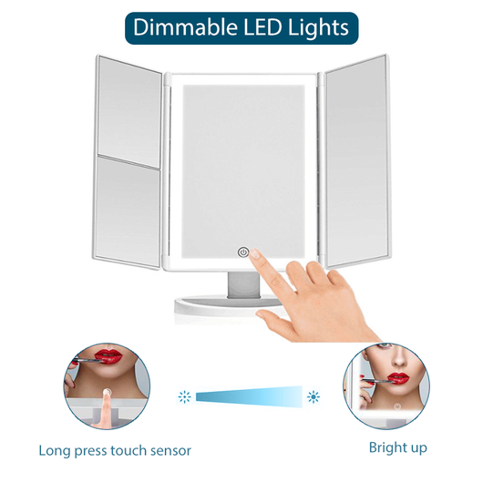 Espejo de Maquillaje Tríptico con Luz LED y Aumento 10X - Image 23