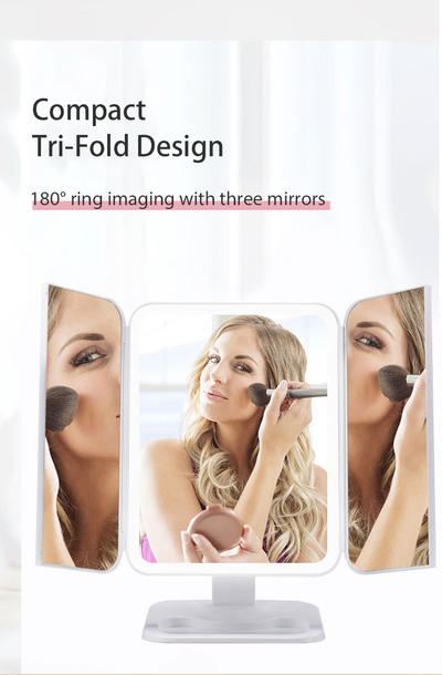Espejo de Maquillaje Tríptico con Luz LED y Aumento 10X - Image 17