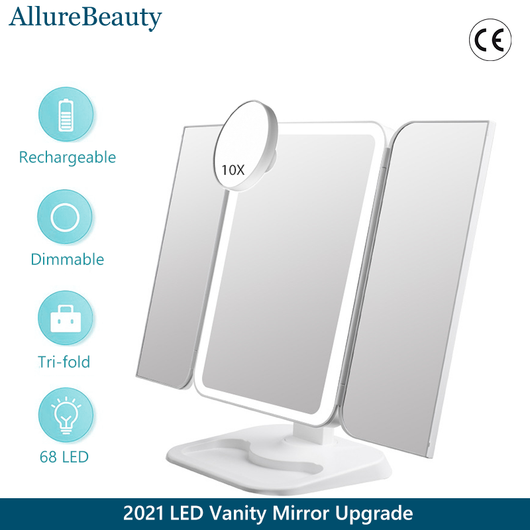 Espejo de Maquillaje Tríptico con Luz LED y Aumento 10X - Image 29