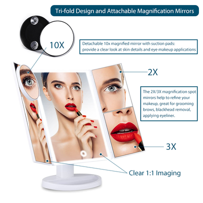 Espejo de Maquillaje Tríptico con Luz LED y Aumento 10X - Image 28