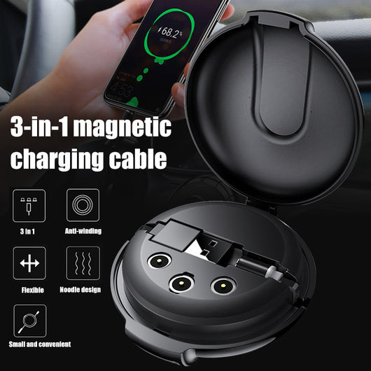 Cargador Magnético 3 en 1 Retráctil con Soporte para Auto