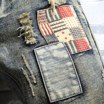 Pantalones Cortos Vaqueros para Hombre con Parches Retro y Diseño Rasgado - Image 12