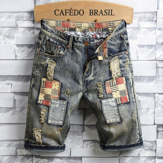 Pantalones Cortos Vaqueros para Hombre con Parches Retro y Diseño Rasgado - Image 15