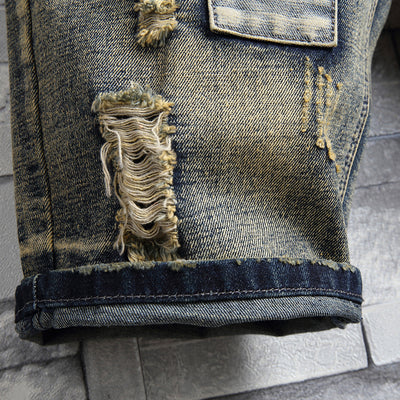 Pantalones Cortos Vaqueros para Hombre con Parches Retro y Diseño Rasgado - Image 14