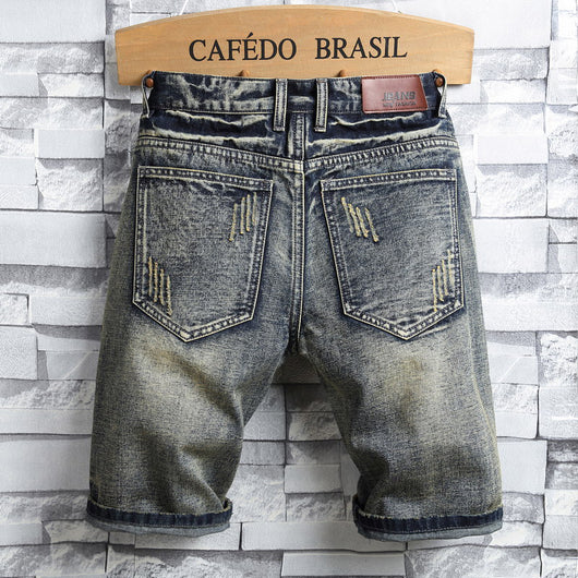 Pantalones Cortos Vaqueros para Hombre con Parches Retro y Diseño Rasgado - Image 2