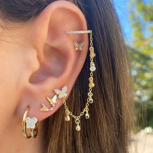 Juego de Aretes Mini Moda Estrella Luna Mariposa Studs Pequeños Cruces Corazón Punk Piercing Pendientes Joyería - Image 6