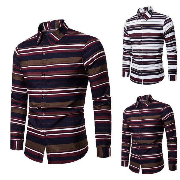 Camisa Casual de Manga Larga con Estampado y Rayas