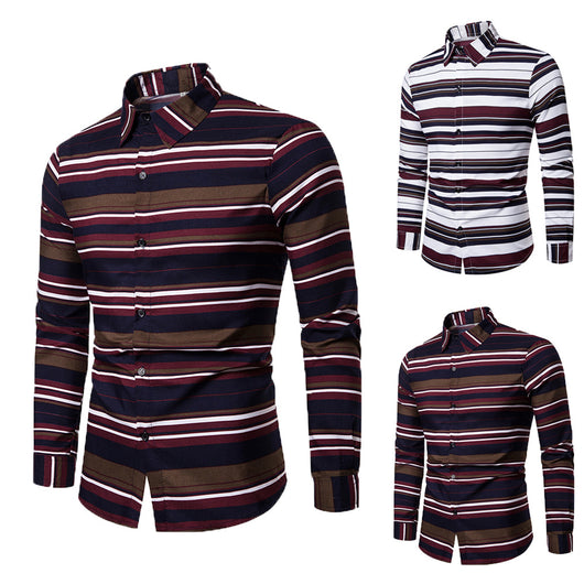 Camisa Casual de Manga Larga con Estampado y Rayas